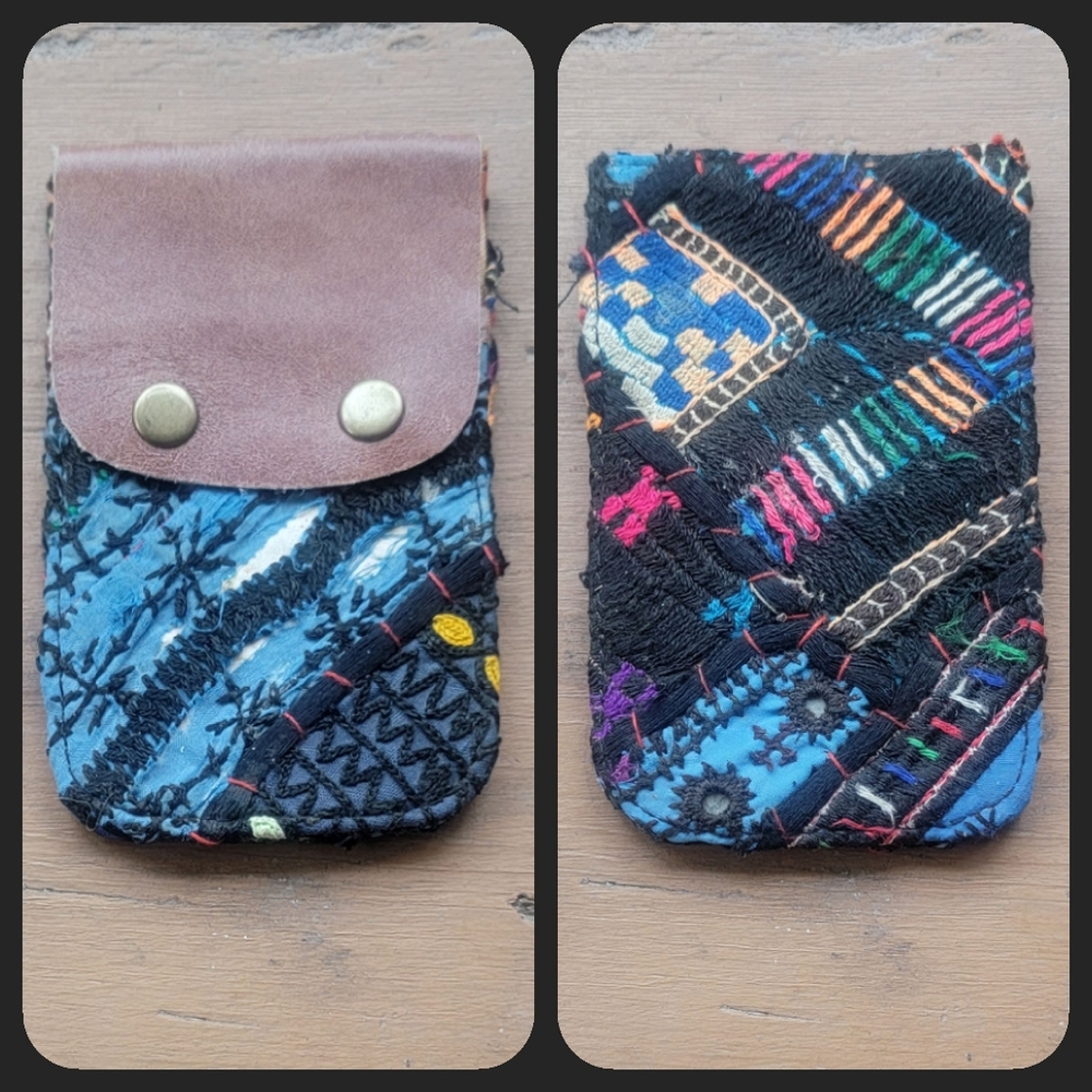 🥂🕺 Free People Boho Embroidered Repurposed vtg banjara hippie Wallet card case